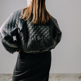 Bomber sartoriale imbottito in lana nero e bordeaux - double face