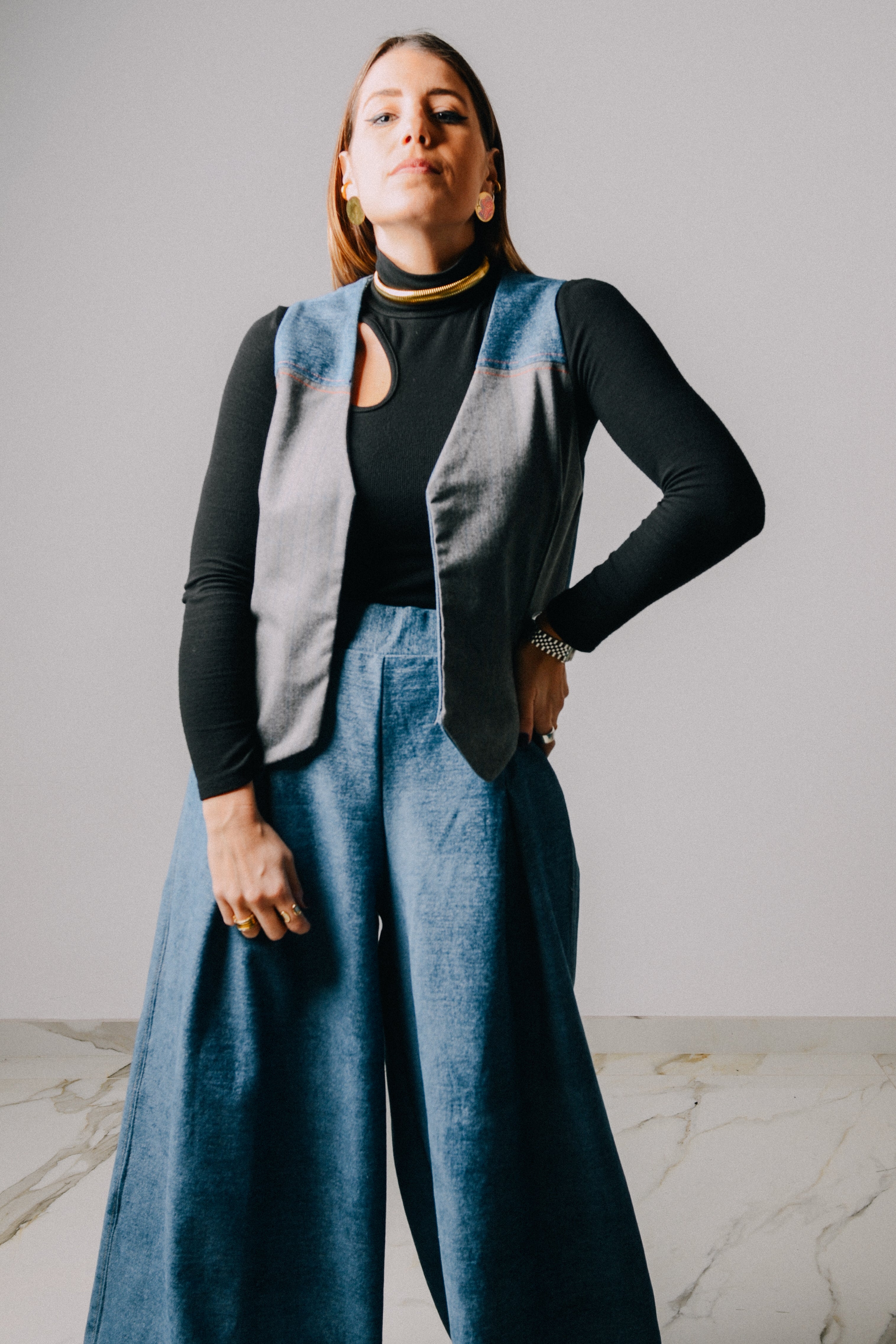 Gilet Rino sartoriale in lana azzurra - reversibile