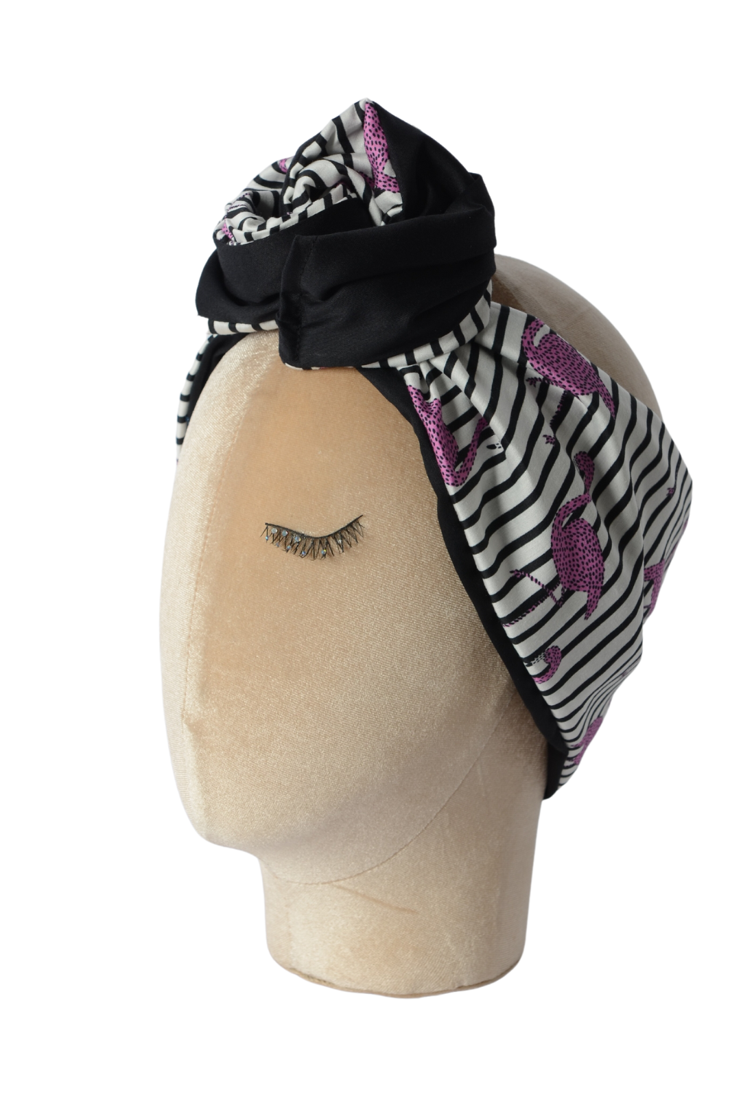 Fascia modellabile per capelli in cotone a righe con feniteccori e nera