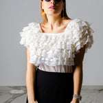 Camicetta vintage con balze di pizzo bianco -TG L