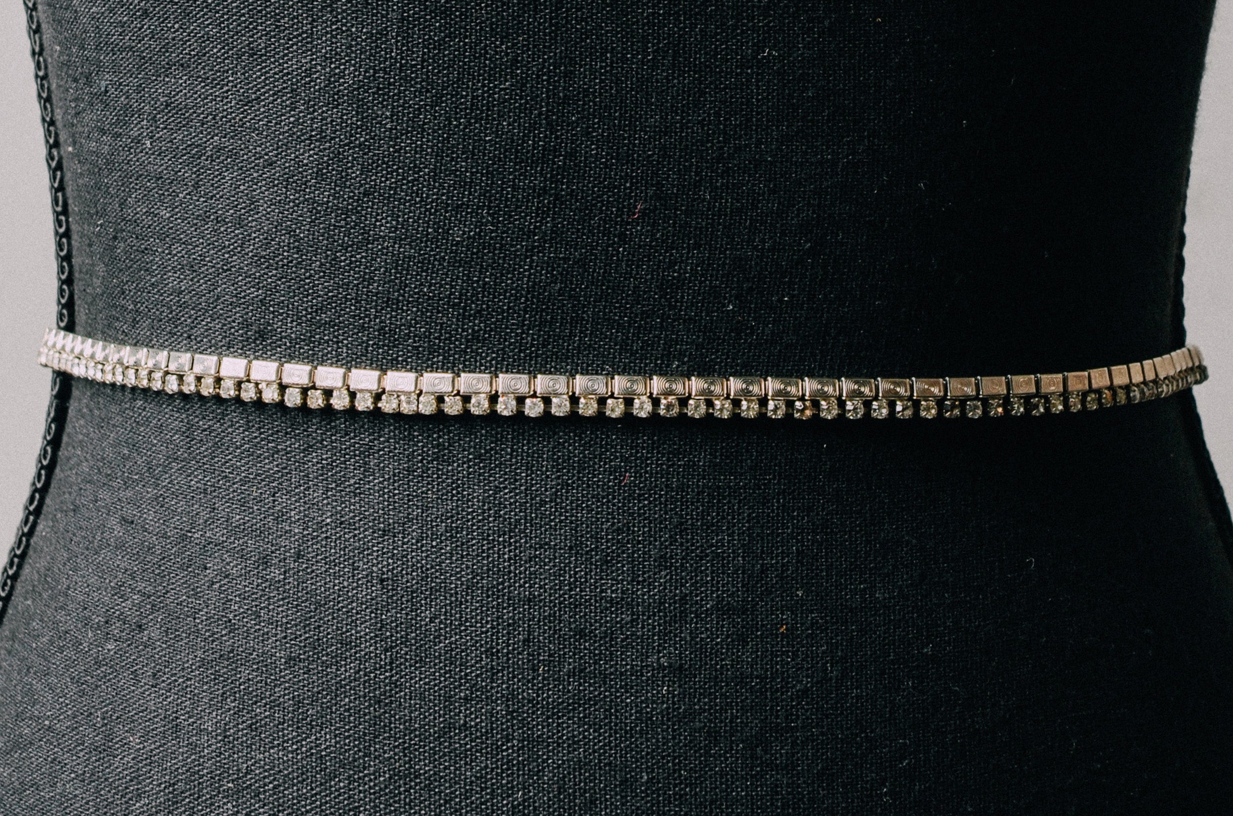 Cinturina gioiello con 2 file -  strass argento