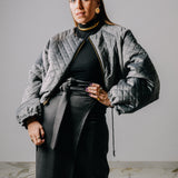 Bomber sartoriale imbottito in lana nero e bordeaux - double face