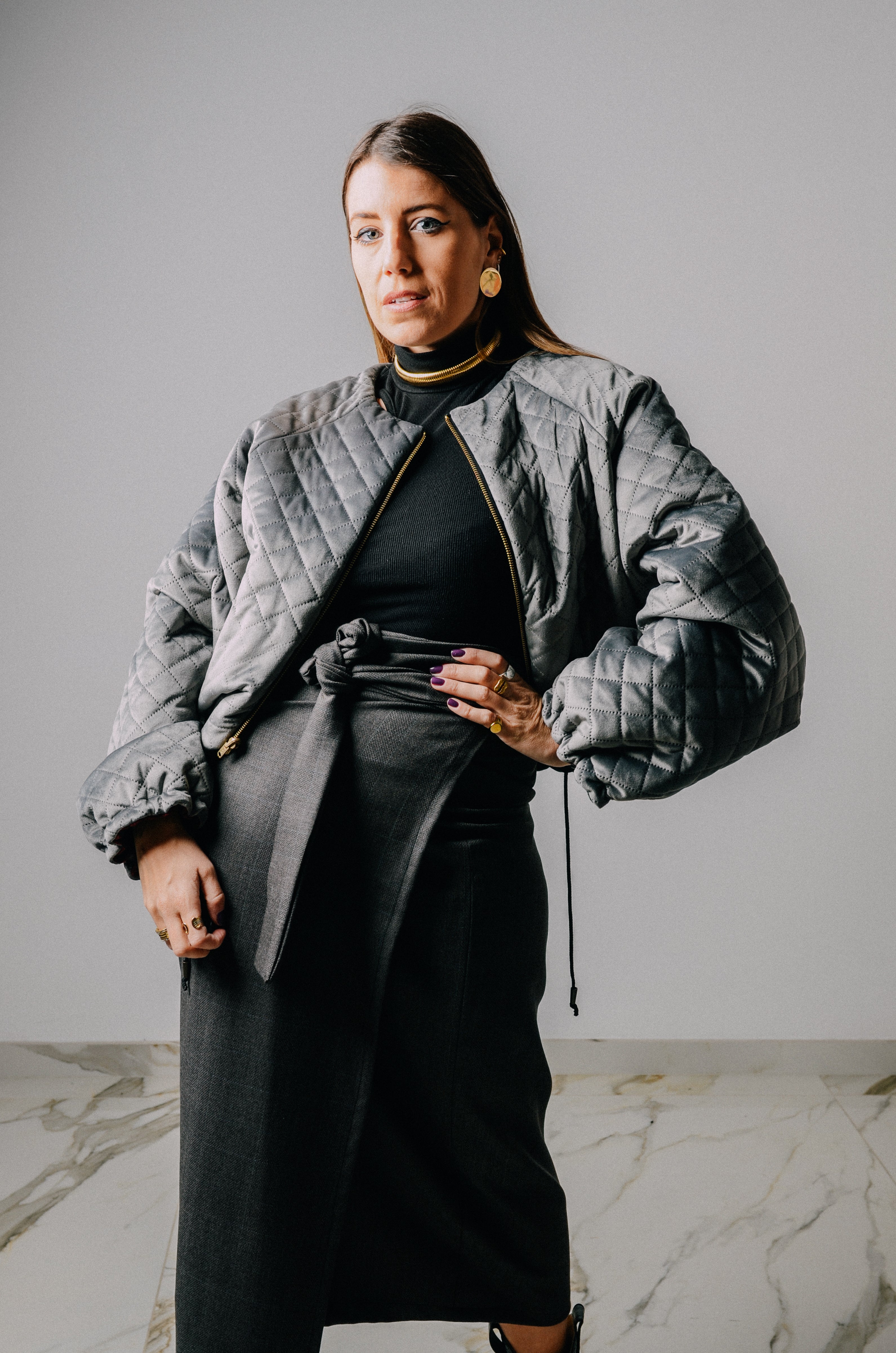 Bomber sartoriale imbottito in lana nero e bordeaux - double face