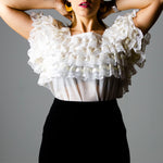 Camicetta vintage con balze di pizzo bianco -TG L
