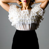 Camicetta vintage con balze di pizzo bianco -TG L