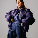 Bomber crop sartoriale imbottito viola e marrone- reversibile