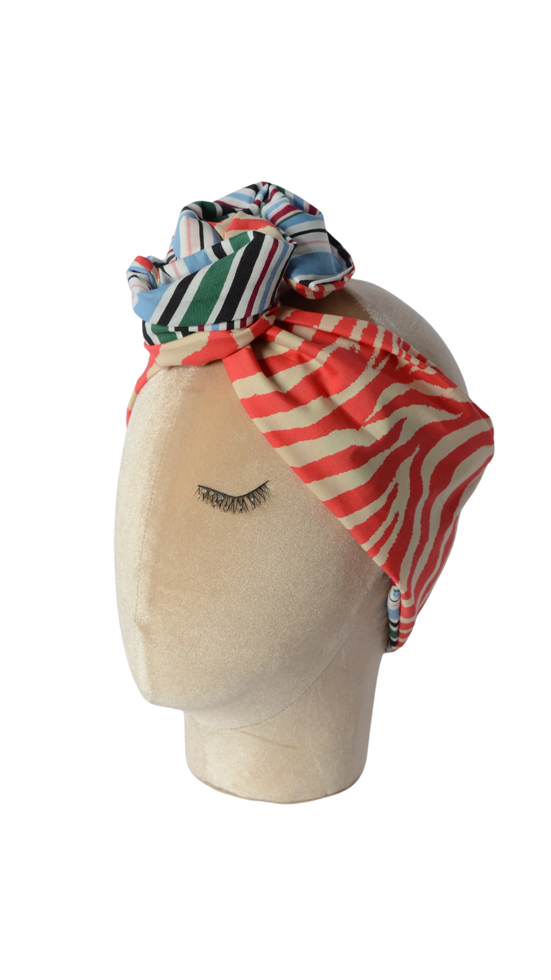 Fascia modellabile per capelli in cotone a righe multicolor e zebrata doubleface