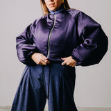 Bomber crop sartoriale imbottito viola e marrone- reversibile