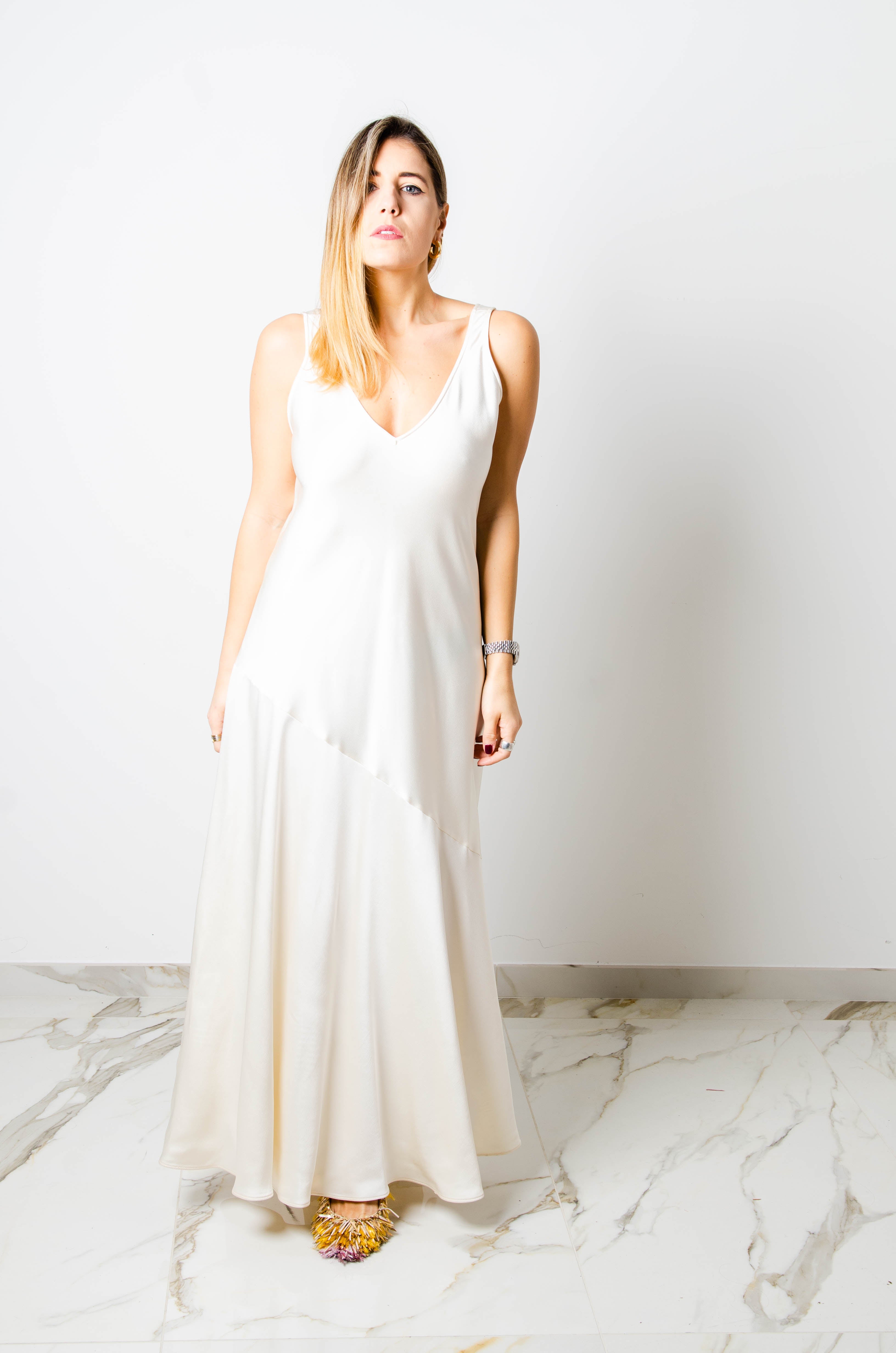 Vestito sottoveste lungo bianco SportMax Tg It 38  in acetatoe Tg 42