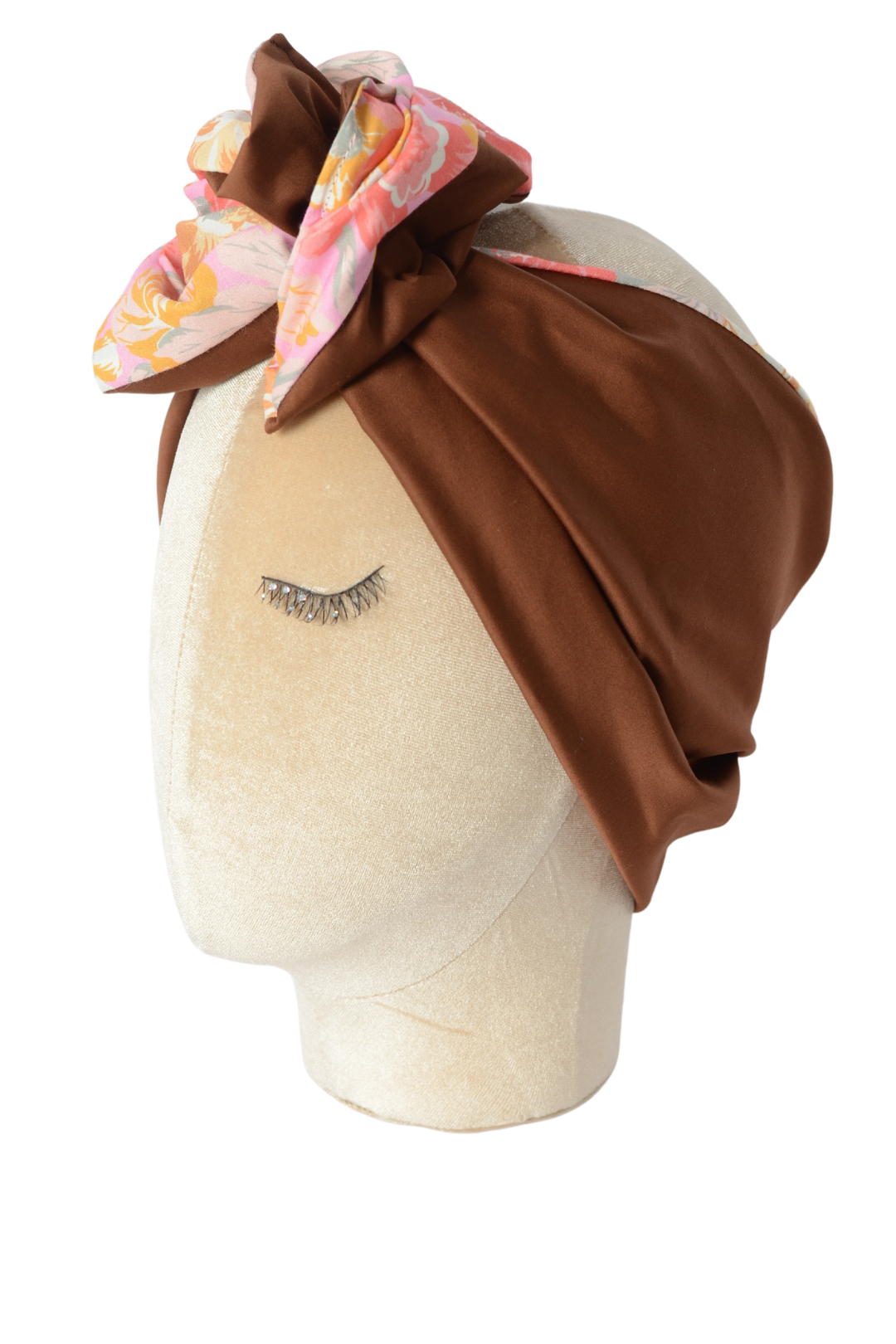 Fascia modellabile per capelli in cotone rosa a fiori e marrone doubleface
