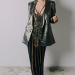 Vestito lungo decorato con spalline sottili, color oro e nero tg42