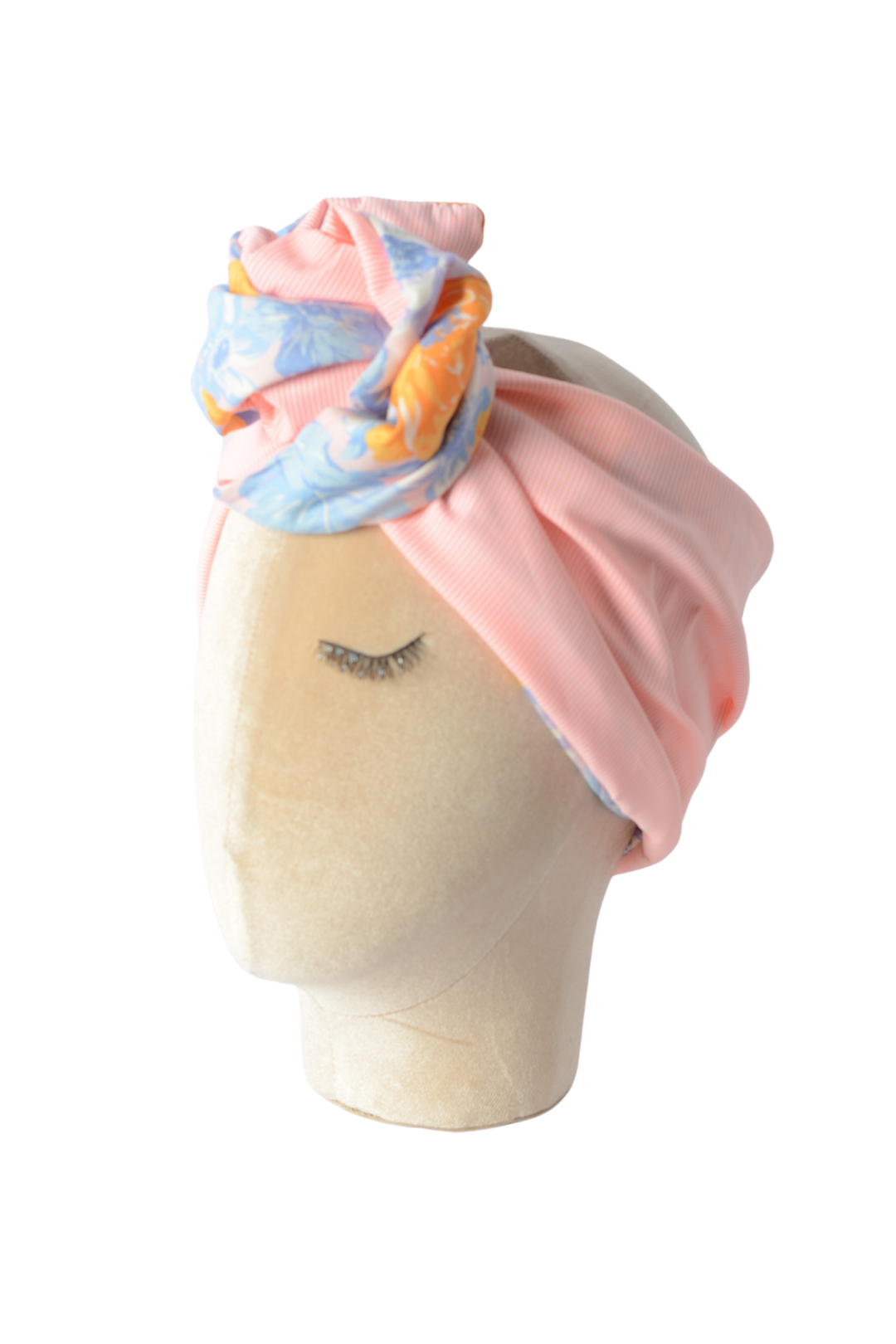 Fascia modellabile per capelli in cotone rosa a fiori e righe arancioni/bianche