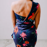 Gonna pareo sartoriale in cotone elasticizzato a fiori - taglia unica