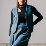 Gilet Rino sartoriale in lana azzurra - reversibile