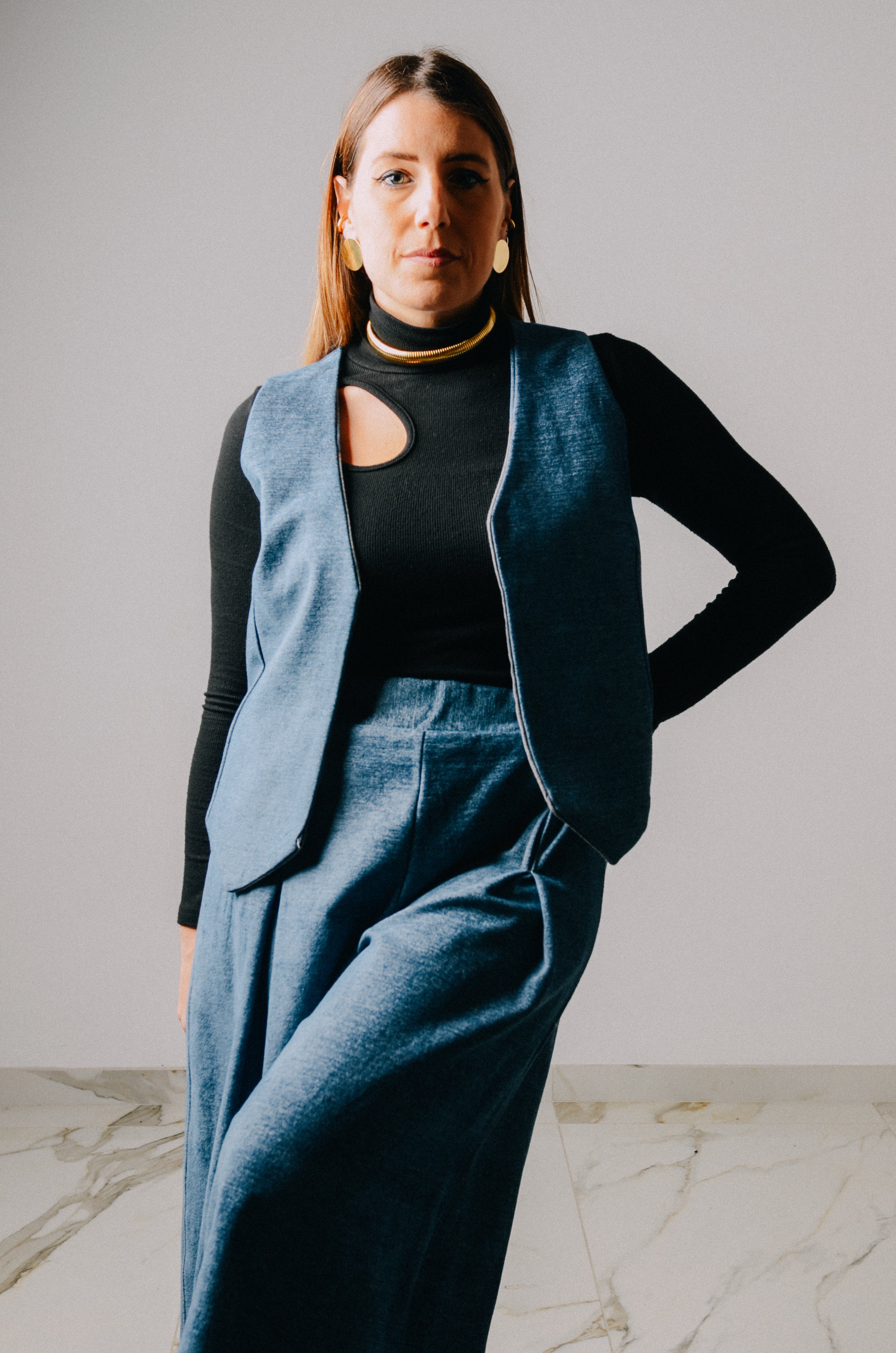 Gilet Rino sartoriale in lana azzurra - reversibile