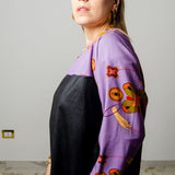 Felpa sartoriale in cotone e pelle viola e nero