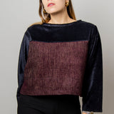 Felpa crop sartoriale in tessuto operato e pile nero  - tessuto MaxMara