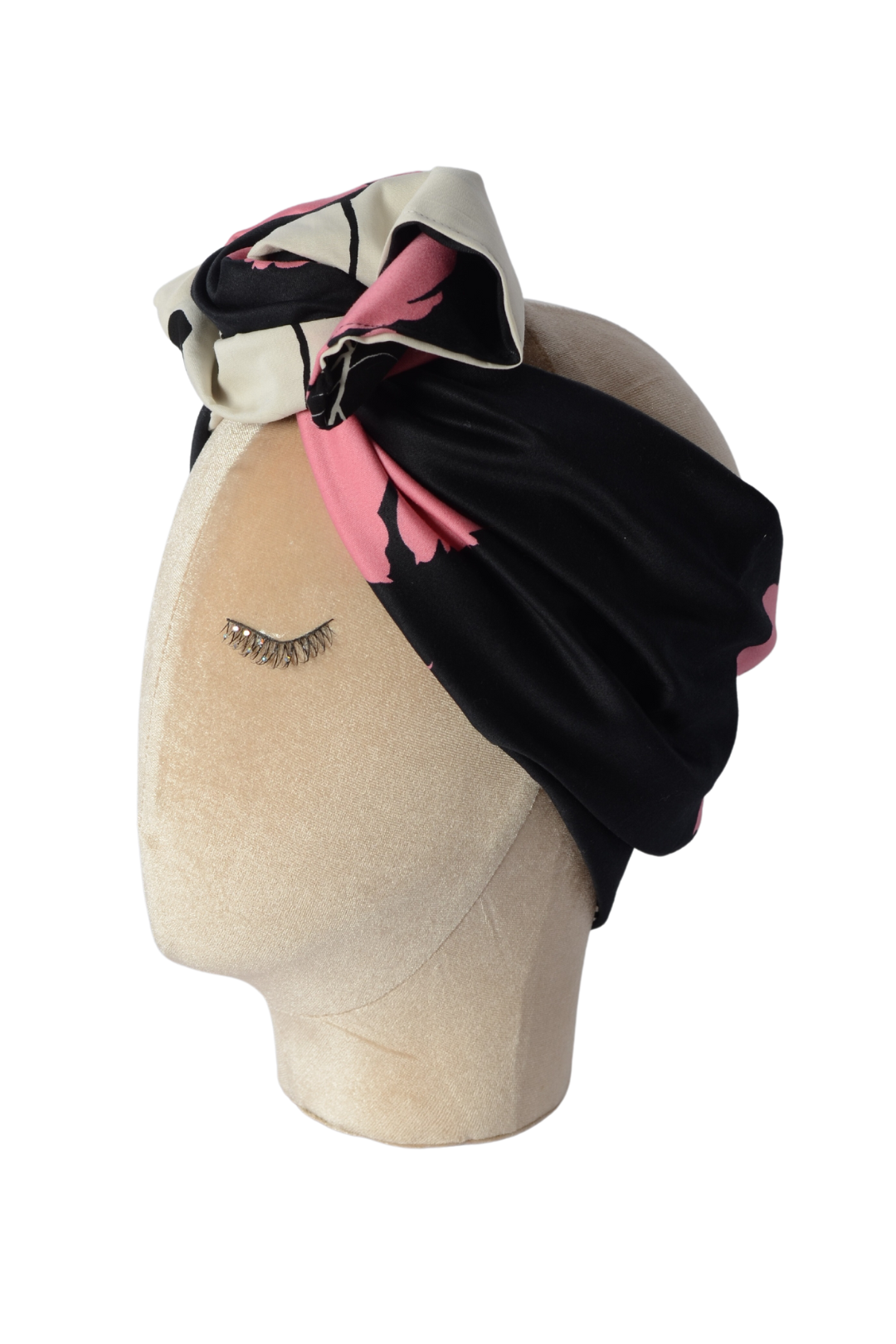 Fascia modellabile per capelli in cotone nera e bianca con fantasie doubleface