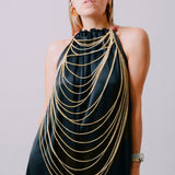 Collana corpo con catene a cascata - in acciaio color oro