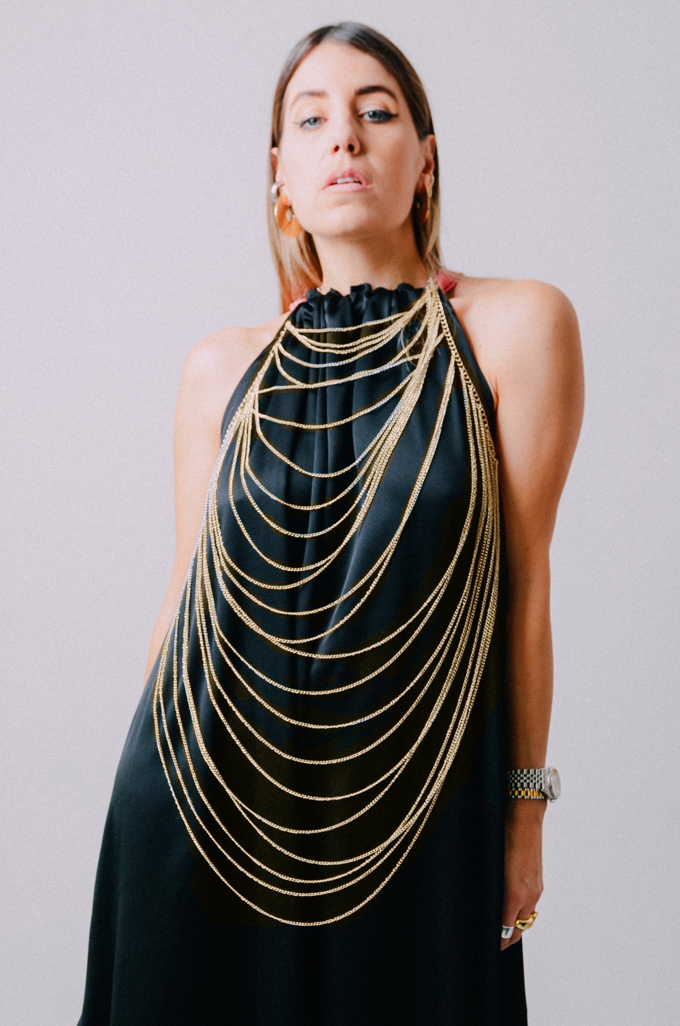 Collana corpo con catene a cascata - in acciaio color oro