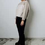 Felpa crop sartoriale in cotone e lana beige con iniziali - tessuto Max