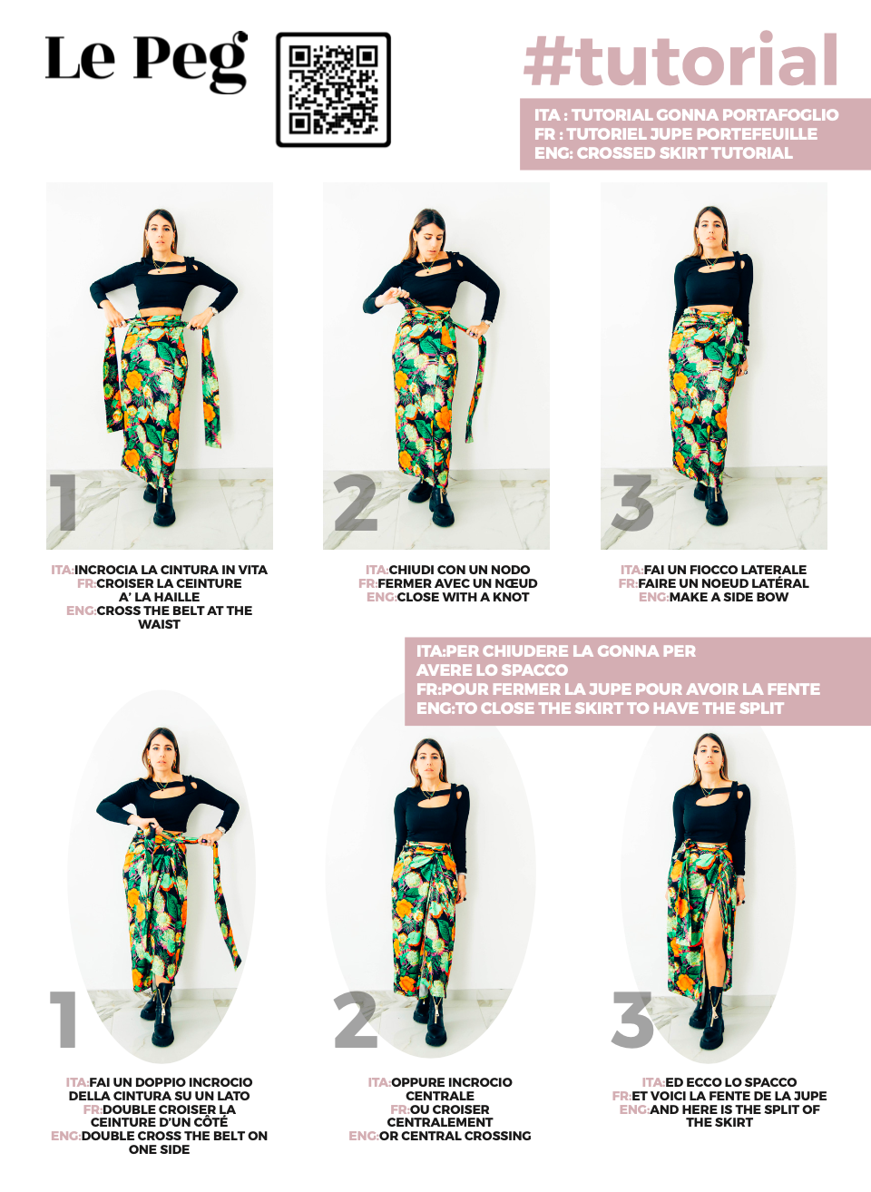 Gonna pareo sartoriale in cotone elasticizzato a fiori - taglia unica