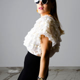 Camicetta vintage con balze di pizzo bianco -TG L