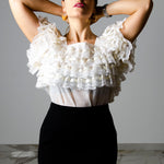 Camicetta vintage con balze di pizzo bianco -TG L