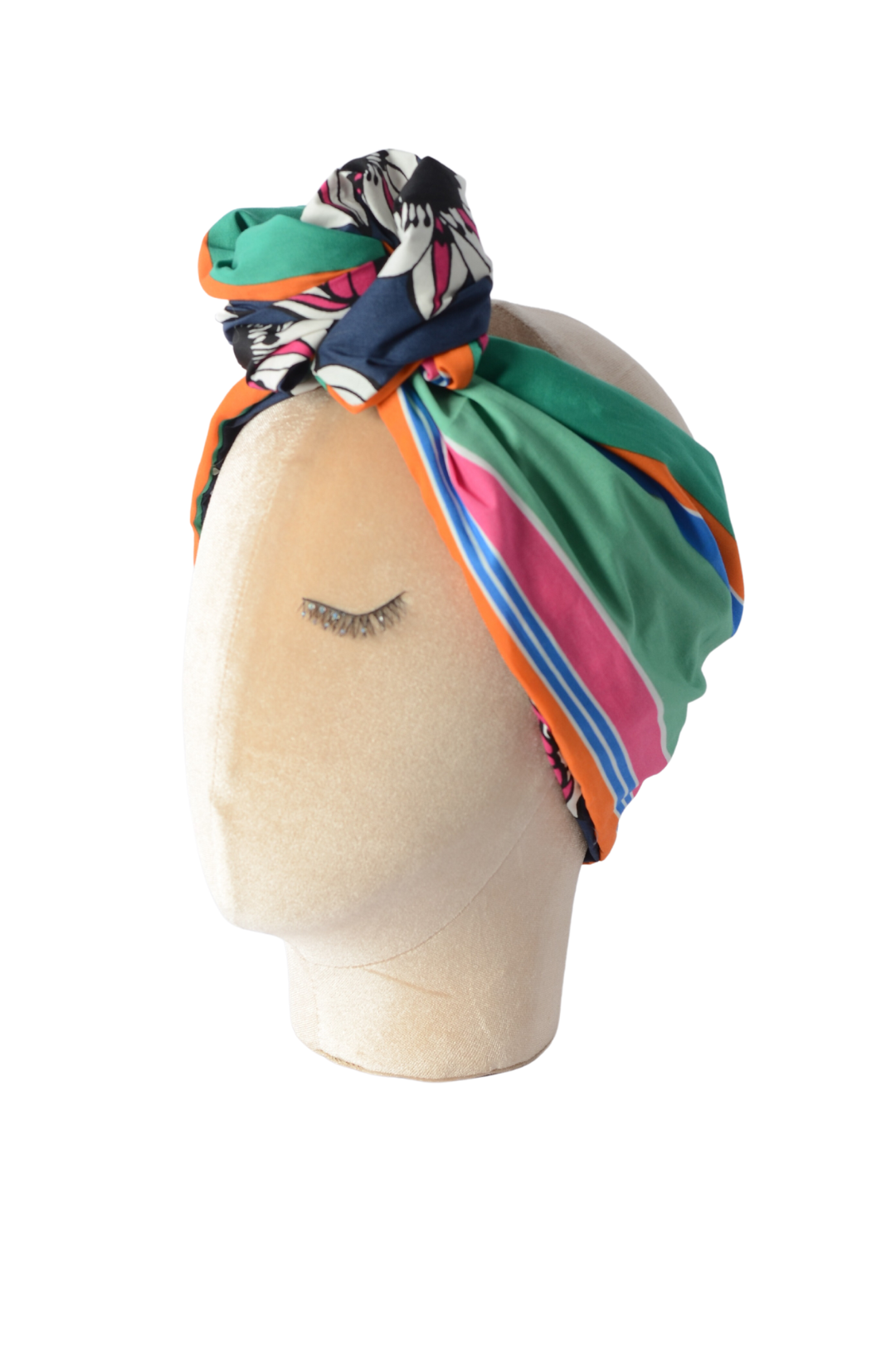 Fascia modellabile per capelli in cotone a fiori e righe multicolor double-face