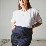 400 - ALMA Skirt – Gonna sartoriale blu con spacco centrale in lana gessata blu Tg 40