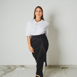 403 – Gonna Miri Multiposizione nera gessata in pura lana con filo di lurex - Tg 2