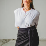 403 – Gonna Miri Multiposizione nera gessata in pura lana con filo di lurex - Tg 2