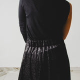 406 - CARMEN Skirt – Gonna Carmen – Gonna lunga in sateen nero animalier - con maxi spacco TG 42/44
