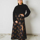 409 - CARMEN Skirt – Gonna lunga in Taffettà ricamato con paillettes nero - bronzo con maxi spacco TG 42/44