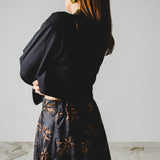 409 - CARMEN Skirt – Gonna lunga in Taffettà ricamato con paillettes nero - bronzo con maxi spacco TG 42/44