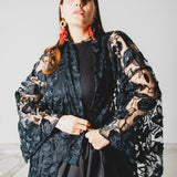 40 - Kimono GUSTAVO sartoriale lungo in Tulle e Ricamo Floreale Nero