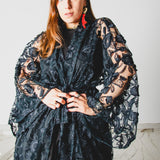 40 - Kimono GUSTAVO sartoriale lungo in Tulle e Ricamo Floreale Nero