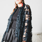 40 - Kimono GUSTAVO sartoriale lungo in Tulle e Ricamo Floreale Nero