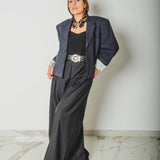 40 - Pantalone palazzo NICOLE  sartoriale in lana grigia gessata