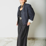 40 - Pantalone palazzo NICOLE  sartoriale in lana grigia gessata