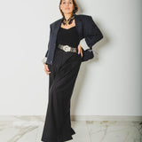 40 - Pantalone palazzo NICOLE  sartoriale in lana grigia gessata