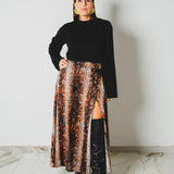 411 - CARMEN Skirt – Gonna lunga in chiffon animalier con lurex e sottogonna con maxi spacco TG 42/44