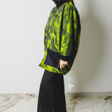 GIACCA STILE BOMBER PRIMAVERILE VERDE IN JACQUARD  - REVERSIBILE IN TESSUTO DI RIGIDO  NERO - TASCHE A CONTRASTO