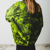 GIACCA STILE BOMBER PRIMAVERILE VERDE IN JACQUARD  - REVERSIBILE IN TESSUTO DI RIGIDO  NERO - TASCHE A CONTRASTO