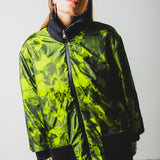 GIACCA STILE BOMBER PRIMAVERILE VERDE IN JACQUARD  - REVERSIBILE IN TESSUTO DI RIGIDO  NERO - TASCHE A CONTRASTO