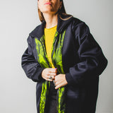 GIACCA STILE BOMBER PRIMAVERILE VERDE IN JACQUARD  - REVERSIBILE IN TESSUTO DI RIGIDO  NERO - TASCHE A CONTRASTO