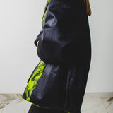 GIACCA STILE BOMBER PRIMAVERILE VERDE IN JACQUARD  - REVERSIBILE IN TESSUTO DI RIGIDO  NERO - TASCHE A CONTRASTO