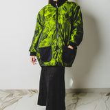 GIACCA STILE BOMBER PRIMAVERILE VERDE IN JACQUARD  - REVERSIBILE IN TESSUTO DI RIGIDO  NERO - TASCHE A CONTRASTO