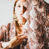 41 Kimono gioiello GUSTAVO sartoriale con frange di paillettes rosa
