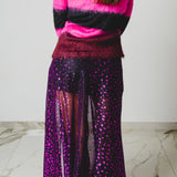 420 - CARMEN Skirt – Gonna Carmen in jersey trasparente animalier viola con spacco laterale – Tg 42 regolabile